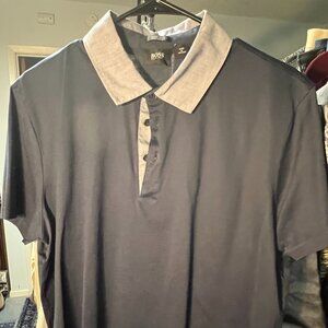 Boss Hugo Boss Black w Grey Collar Short-Sleeve Men's Polo SZ XL